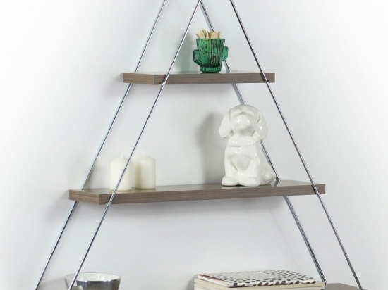 Ραφιέρα Τριγωνική Ishara HM9184.03 74x13x61cm Walnut-Chrome Μελαμίνη,Μέταλλο