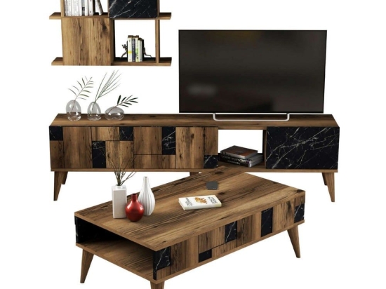 Σύνθεση Σαλονιού (Σετ 2Τμχ) HM11846.02 Walnut-Black Μελαμίνη