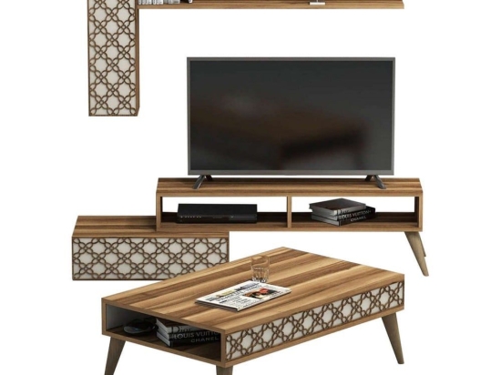 Σύνθεση Σαλονιού (Σετ 2Τμχ) HM11850.02 Walnut-Cream Μελαμίνη