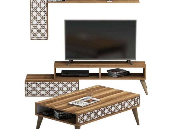 Σύνθεση Σαλονιού (Σετ 2Τμχ) HM11850.03 Walnut-White Μελαμίνη
