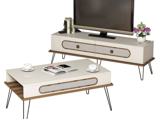 Σύνθεση Σαλονιού (Σετ 2Τμχ) HM11851.01 Cream-Walnut Μελαμίνη