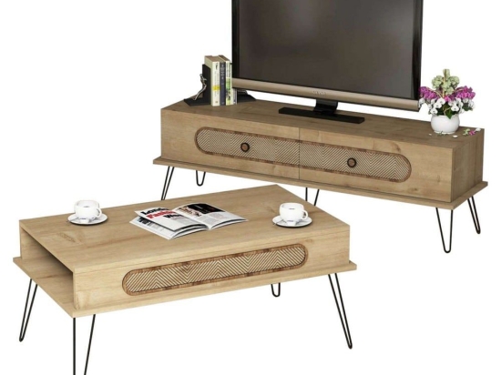 Σύνθεση Σαλονιού (Σετ 2Τμχ) HM11851.02 Natural-Oak Μελαμίνη