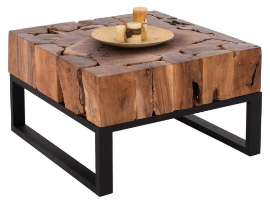 Τραπέζι Σαλονιού HM9354 80x80x48cm Τeak Natural-Black Μέταλλο,Ξύλο