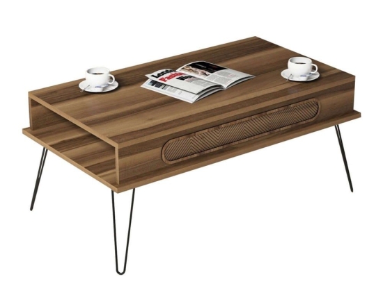 Τραπέζι Σαλονιού HM9500.02 105x56x45,8cm Μεταλλικά Πόδια Walnut Melamine