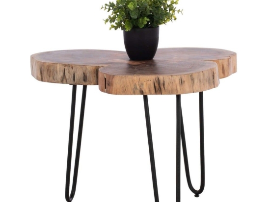 Τραπέζι Σαλονιού Oslo HM8211.11 57x57x40cm Από Μασίφ Ακακίας Natural-Black Μέταλλο,Ξύλο