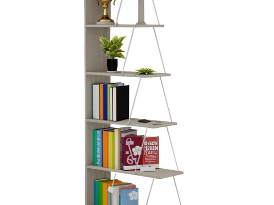Βιβλιοθήκη Mini Tars HM2241.11 Με Λευκές Μεταλλικές Βέργες 65x22 24x146cm Sonoma