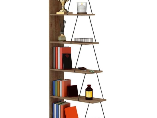 Βιβλιοθήκη Mini Tars HM2241.14 Με Μαύρες Μεταλλικές Βέργες 65x22 24x146cm Natura- Oak