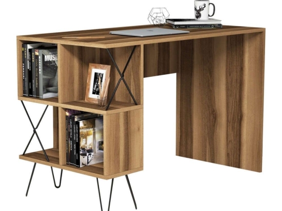 Γραφείο Υπολογιστή HM9509.02 120x60x78,8cm Με Ράφια Walnut