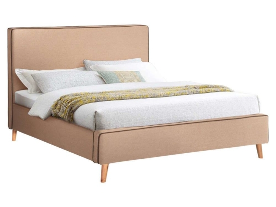 Κρεβάτι Indra HM662.02 Για Στρώμα 160x200cm Ρέλι Brown & Ύφασμα Beige Διπλό Ξύλο,Ύφασμα