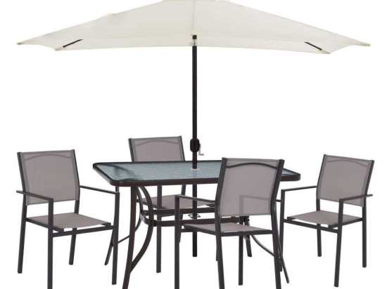 Τραπεζαρία (Σετ 6Τμχ) HM11801.10 Τραπέζι 120x70cm 4 Πολυθρόνες & Ομπρέλα Beige 4 Θέσεων