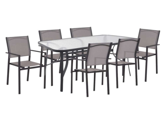 Τραπεζαρία (Σετ 7Τμχ) HM11799 Τραπέζι 160x90cm & 6 Πολυθρόνες Textline Grey 6 Θέσεων