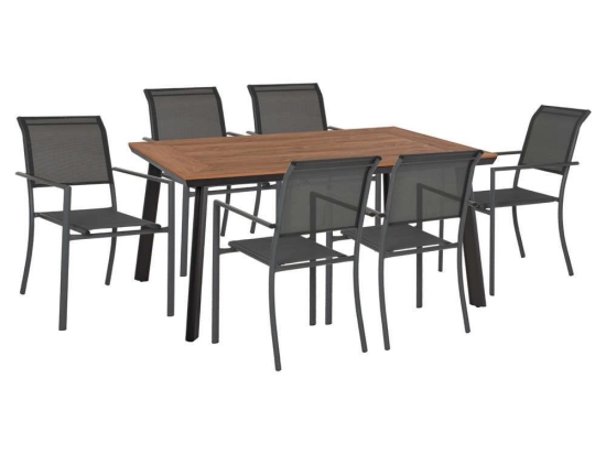 Τραπεζαρία (Σετ 7Τμχ) HM11812 Τραπέζι 160x92cm & 6 Πολυθρόνες Textline Grey 6 Θέσεων