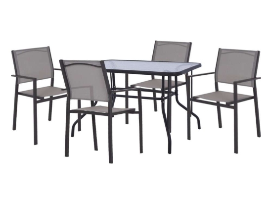 Τραπεζαρία (Σετ 5Τμχ) HM11763 Τραπέζι 110x60x71cm & 4 Πολυθρόνες Textline Grey 4 Θέσεων