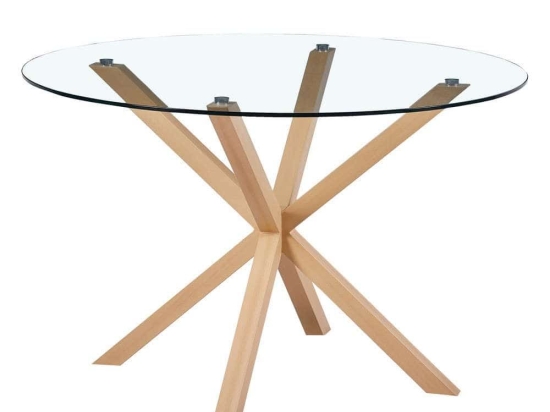 Τραπέζι Τραπεζαρίας HM9475.01 Φ120x75cm Με Μεταλλικά Πόδια Ξύλου Natural Μέταλλο,Γυαλί