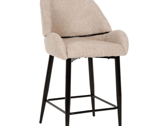 Σκαμπό Μπαρ HM8586.02 55x62x105cm Μεσαίου Ύψους Με Μπουκλέ Ύφασμα Ecru Μέταλλο,Ύφασμα
