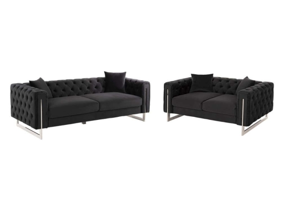 Σαλόνι (Σετ 2Τμχ) Mobar Τ.Chesterfield HM11936.04 Πόδια Μεταλλικά & Βελούδο Black Βελούδο, Μέταλλο