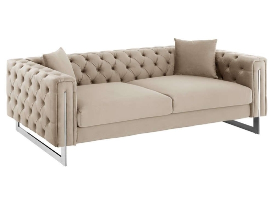 Καναπές Τ.Chesterfield Mobar HM3263.02 212x87x68cm Πόδια Μεταλλικά & Βελούδο Cream Βελούδο, Μέταλλο