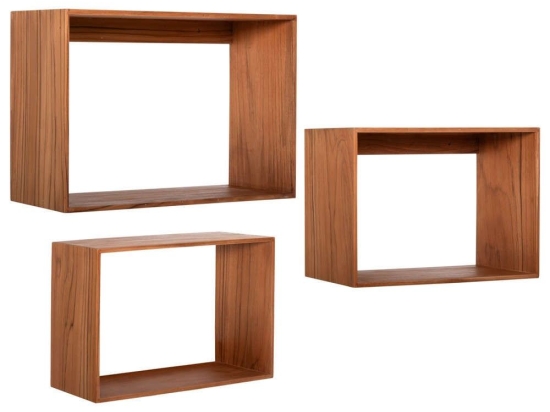 Ραφιέρα Τοίχου (Σετ 3Τμχ) Chengis HM9830 60x20x38cm Ξύλινη Natural-Teak Ξύλο