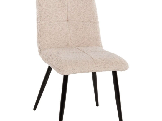 Καρέκλα Shelly HM8590.02 48x64x87cm Με Μαύρα Μεταλλικά Πόδια & Ύφασμα Teddy White Μέταλλο,Ύφασμα