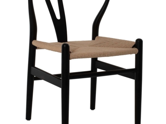 Καρέκλα Τραπεζαρίας Brave HM8695.03 48x55x735cm Με Σχοινί Black-Beige Ξύλο,Σχοινί