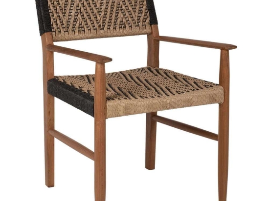 Πολυθρόνα Τραπεζαρίας HM9383.01 57x66x86cm Με Συνθετικό Σχοινί Ξύλο Teak Black-Beige Ξύλο,Σχοινί