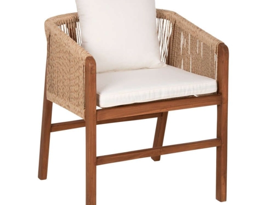 Πολυθρόνα Με Μαξιλάρια HM9455.01 60x62x74-88cm Από Ξύλο Teak & Σχοινί Natural-White Ξύλο,Σχοινί