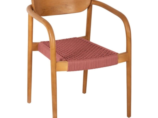 Πολυθρόνα Oslo HM9636.06 55x54x80cm Ξύλο-Σχοινί Teak-Pink Ξύλο,Σχοινί