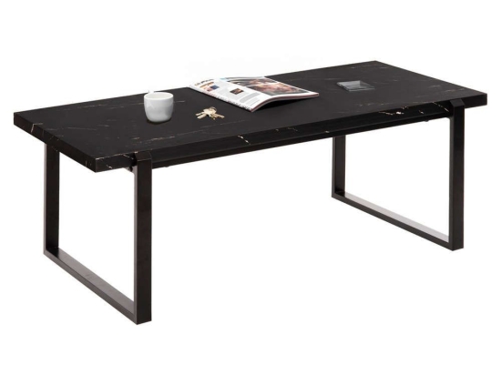 Τραπέζι Σαλονιού HM9585.01 120x60x46cm Με Μαύρη Μεταλλική Βάση Εφέ Μαρμάρου Black Mdf,Μέταλλο