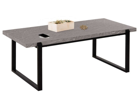 Τραπέζι Σαλονιού HM9585.02 120x60x46cm Με Μαύρη Μεταλλική Βάση Εφέ Μαρμάρου Grey Mdf,Μέταλλο