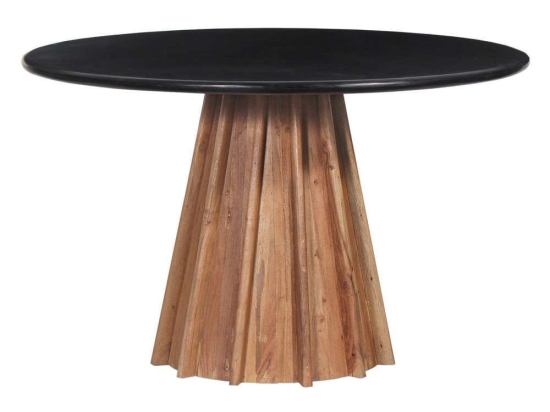 Τραπέζι Τραπεζαρίας Στρογγυλό Draxx HM9687 Φ120x76cm Από Μασίφ Ξύλο Ακακίας Μάρμαρο Black Μάρμαρο, Ξύλο