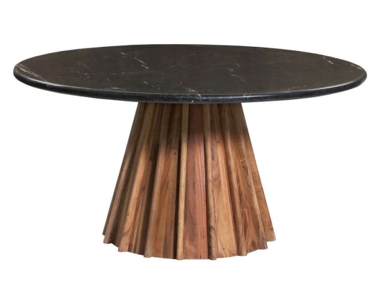 Τραπέζι Τραπεζαρίας Στρογγυλό Draxx HM9688 Φ150x76cm Από Μασίφ Ξύλο Ακακίας Μάρμαρο Black Μάρμαρο, Ξύλο