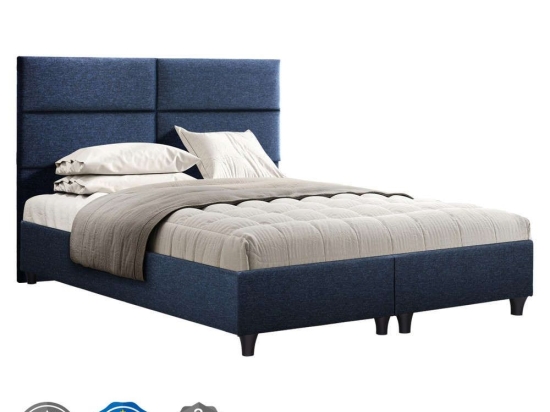 Κρεβάτι Milo HM616.08 Για Στρώμα 160x200cm Ύφασμα Blue Διπλό Ξύλο,Ύφασμα