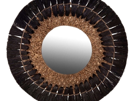 Καθρέπτης Τοίχου HM7832 Φ70cm Με Πλαίσιο Mendong Natural-Black Grass