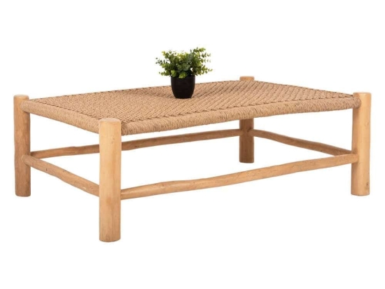 Τραπέζι Σαλονιού Londer HM5985 119x79,5x41cm Από Ξύλο Teak Rattan Natural