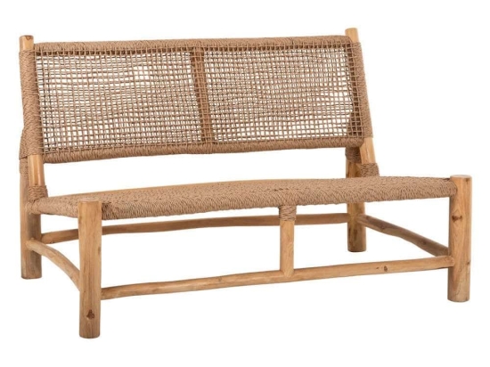 Καναπές Διθέσιος Londer HM5984 Rattan Twisted 120x75x78cm Από Ξύλο Teak Natural Διθέσιος