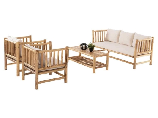Σαλόνι (Σετ 4Τμχ) HM9340 Από Μασίφ Teak Ξύλο Με Μαξιλάρια White 5 Θέσεων