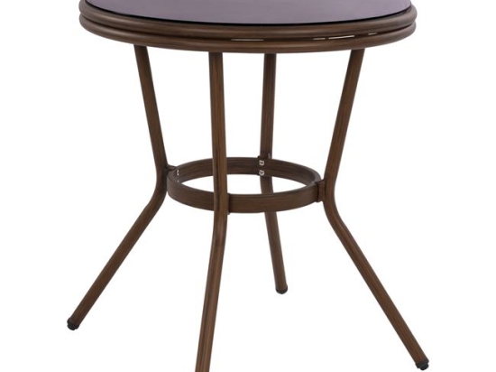 ΤΡΑΠΕΖΙ ΑΛΟΥΜΙΝΙΟΥ MOSES Φ70x76 εκ. BAMBOO LOOK HM5532.03 ΚΑΦΕ ΜΕ ΓΥΑΛΙ
