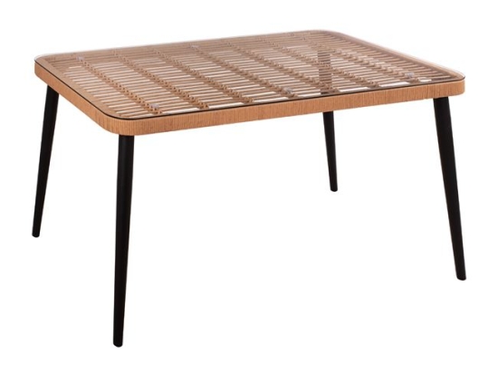 ΤΡΑΠΕΖΙ ΜΕΤΑΛΛΙΚΟ ALLEGRA HM5537 ΜΕ WICKER ΣΕ ΜΠΕΖ ΑΠΟΧΡΩΣΗ & ΓΥΑΛΙ 140X80X78 εκ.