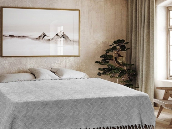 Κουβέρτα Tifoon Πικέ Ζακάρ Grey Madi Υπέρδιπλο 220x240cm 100% Βαμβάκι