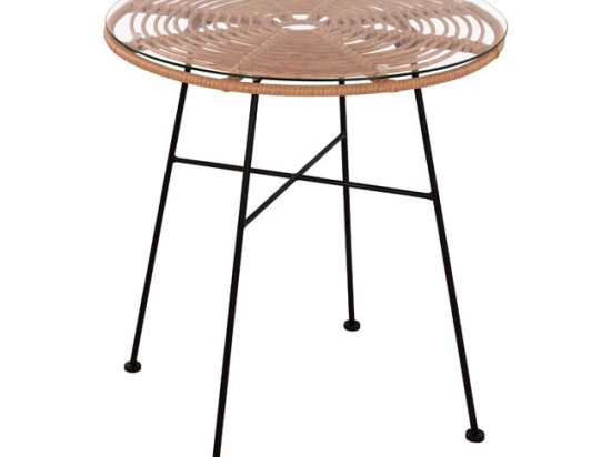 ΤΡΑΠΕΖΙ ΜΕΤΑΛΛΙΚΟ ALLEGRA HM5535 ΜΕ WICKER ΣΕ ΜΠΕΖ ΑΠΟΧΡΩΣΗ & ΓΥΑΛΙ Φ70X74Y εκ.