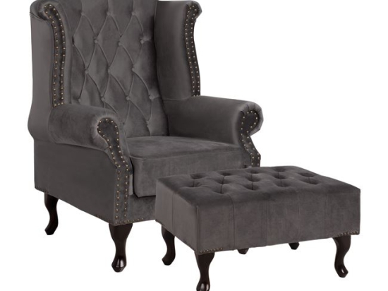 ΣΕΤ ΠΟΛΥΘΡΟΝΑ POLINA & ΥΠΟΠΟΔΙΟ EMMA ΓΚΡΙ ΒΕΛΟΥΔΟ T.CHESTERFIELD HM11053.10