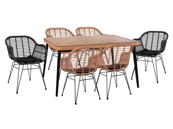 ΣΕΤ 7ΤΜΧ ALLEGRA WICKER ΜΕ ΤΡΑΠΕΖΙ 160X90X78Υ ΜΠΕΖ & ΜΑΥΡΟ ΧΡΩΜΑ HM10513