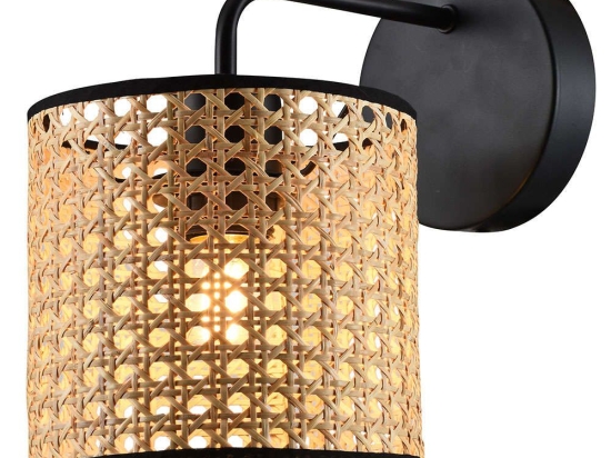 Φωτιστικό Τοίχου - Απλίκα Cylinder Gheisa 4268100 16x23,5cm 1xE27 40W Natural-Black Viokef Rattan,Ατσάλι