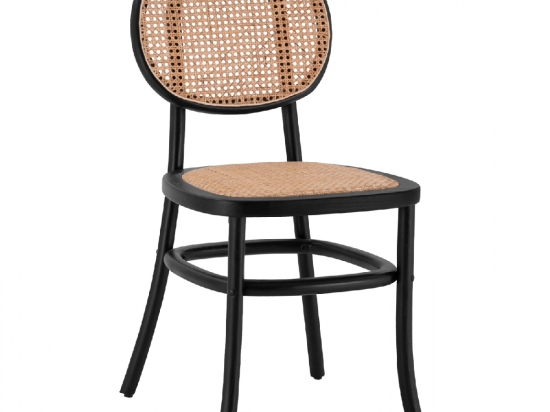 ΚΑΡΕΚΛΑ ΞΥΛΙΝΗ PENNY ΜΕ ΠΛΕΞΗ RATTAN ΣΕ ΜΑΥΡΗ ΑΠΟΧΡΩΣΗ HM8747 44x51x87 εκ.