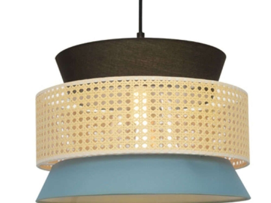 Φωτιστικό Οροφής Nisyros TF20841P 1xΕ27 Φ40cm 150cm Black-Veraman Aca Rattan, Ύφασμα