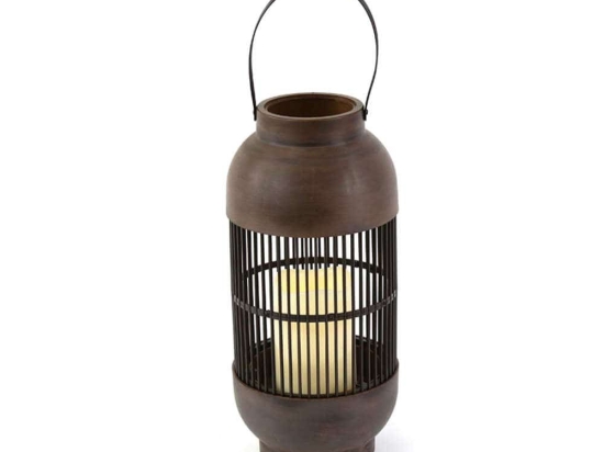 Φανάρι-Κερί Με Μπαταρία "Nougat" F0711110 Led Φ14X33cm Antique Brown Aca