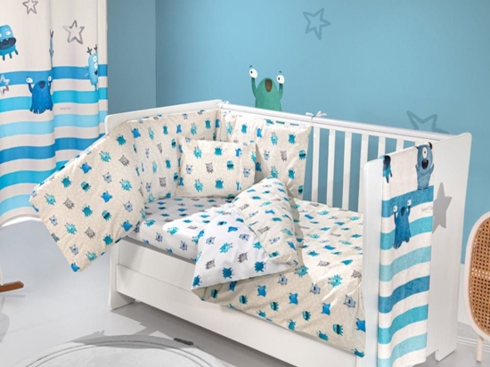 Σεντόνια Βρεφικά Monsters (Σετ 3τμχ) Blue Saint Clair Κούνιας 115x170cm 100% Βαμβάκι