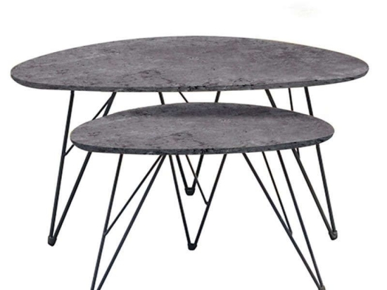 Τραπεζάκι Σαλονιού Σετ 2τμχ Nancy Cement 90X60X45.5/60X40X38εκ. 09.0443 Mdf,Μέταλλο
