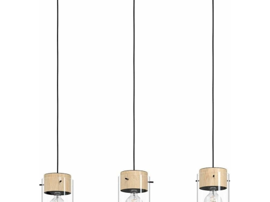 Φωτιστικό Οροφής - Ράγα 43546 Madreselva 3/E27 Wood Black-Clear Eglo Μέταλλο,Ξύλο