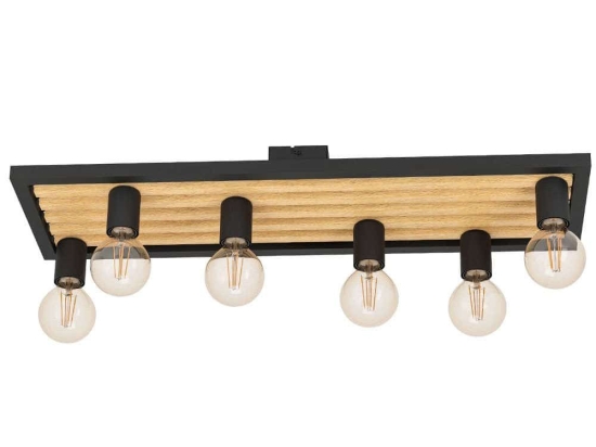 Φωτιστικό Οροφής - Πλαφονιέρα Consett 43724 78x25x11,5cm 6xΕ27 40W Black-Brown Eglo Ατσάλι,Ξύλο